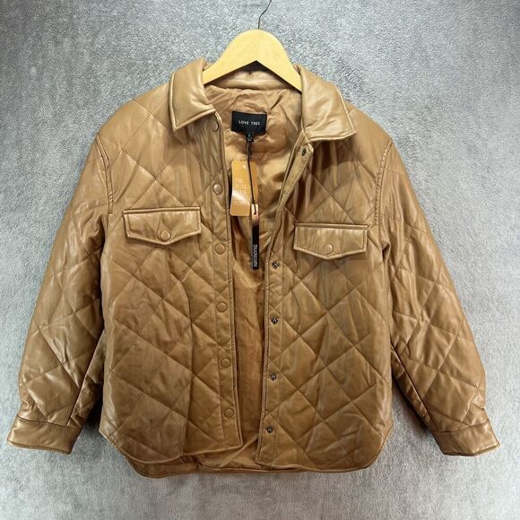 Love Tree Camel Colored Vegan Leather Jacket Women’s size Small NWT‎ - Picture 1 of 6